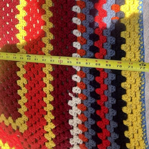 Multicolor Afghan‎ Crochet Knit Granny Concentric Square Retro Roseanne 72x72 - Picture 6 of 6